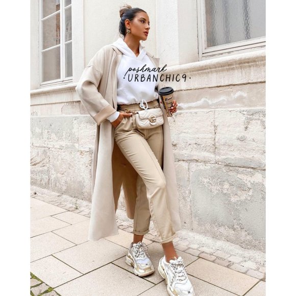 ZARA Faux Suede Belted Trench Coat Stone size M - Picture 2 of 15